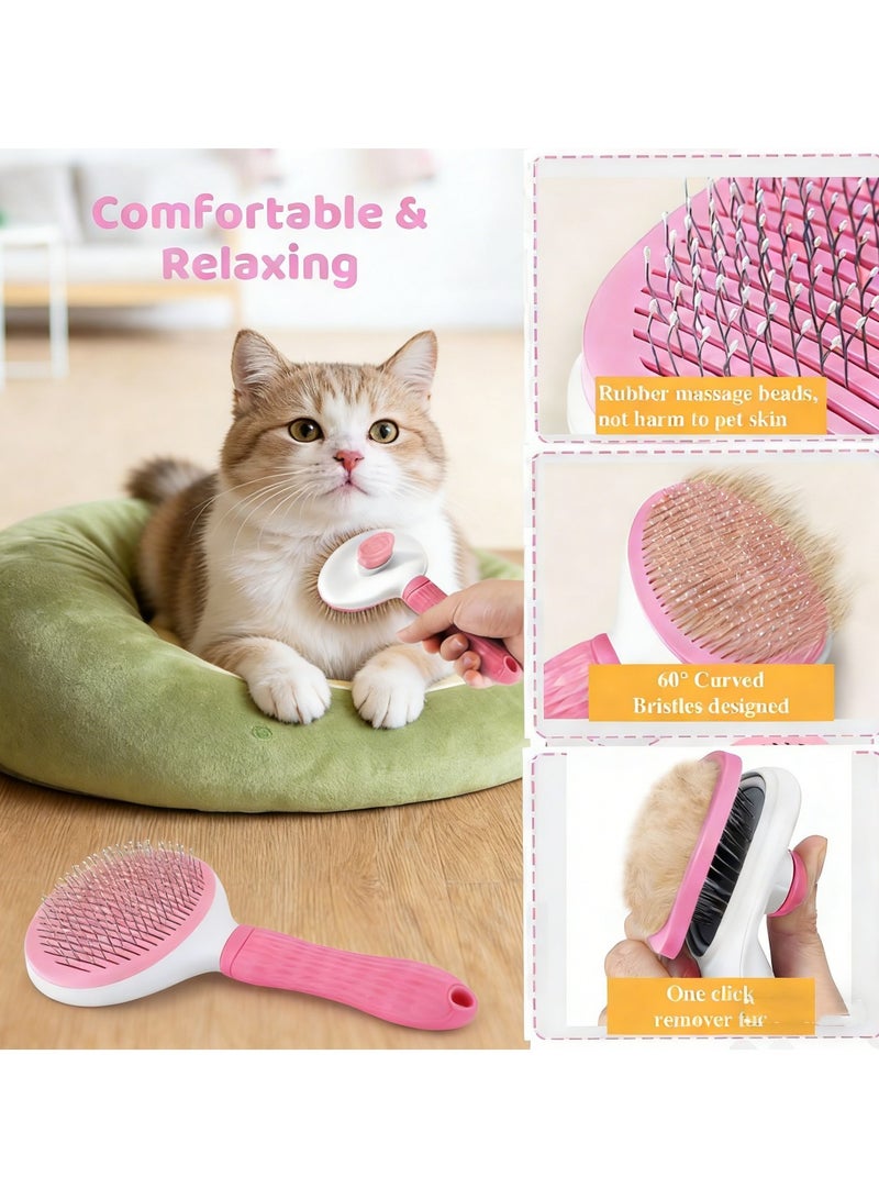 طقم فرش عناية للقطط والكلاب ٧ قطع، فرشاة تنظيف ذاتي، قلامة أظافر حيوانات ومبرد، مشط براغيث، فرشاة استحمام بالشامبو، فرشاة أسنان للأصابع (وردي) - Image 2